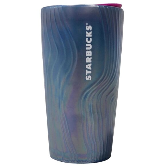 Starbucks Collectible Ceramic Blue Iridescent Hot Travel Tumbler 12 Oz NEW - Picture 2 of 4